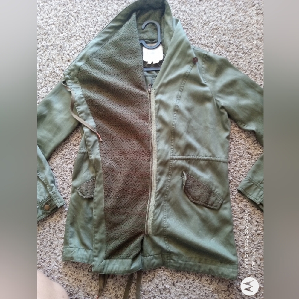 Anthropologie Hei Hei Etta Layered Drawstring Anorak Jacket Lace Green Size XS - Picture 5 of 12
